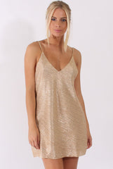Golden Metallic Textured Slip Dress - Saffron-Dresses