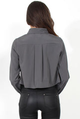 Grace Dark Grey Long Sleeved Cropped Shirt-Shirts