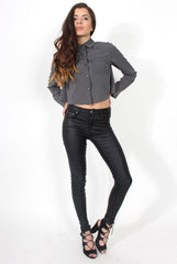 Grace Dark Grey Long Sleeved Cropped Shirt-Shirts
