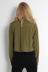 Grace Khaki Long Sleeved Cropped Shirt-Shirts
