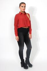 Grace Rust Long Sleeved Cropped Shirt-Shirts