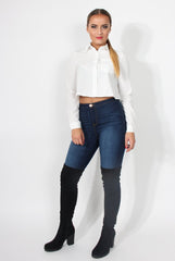 Grace White Long Sleeved Cropped Shirt-Shirts