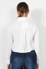 Grace White Long Sleeved Cropped Shirt-Shirts