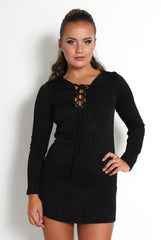 Gracie Black Tie Front Mini Dress-Dresses