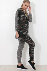 Gracie Grey Camouflage Asymmetric Loungewear set-Loungewear