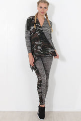 Gracie Grey Camouflage Asymmetric Loungewear set-Loungewear