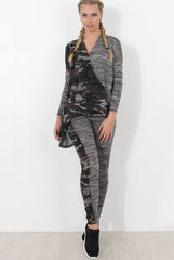 Gracie Grey Camouflage Asymmetric Loungewear set-Loungewear