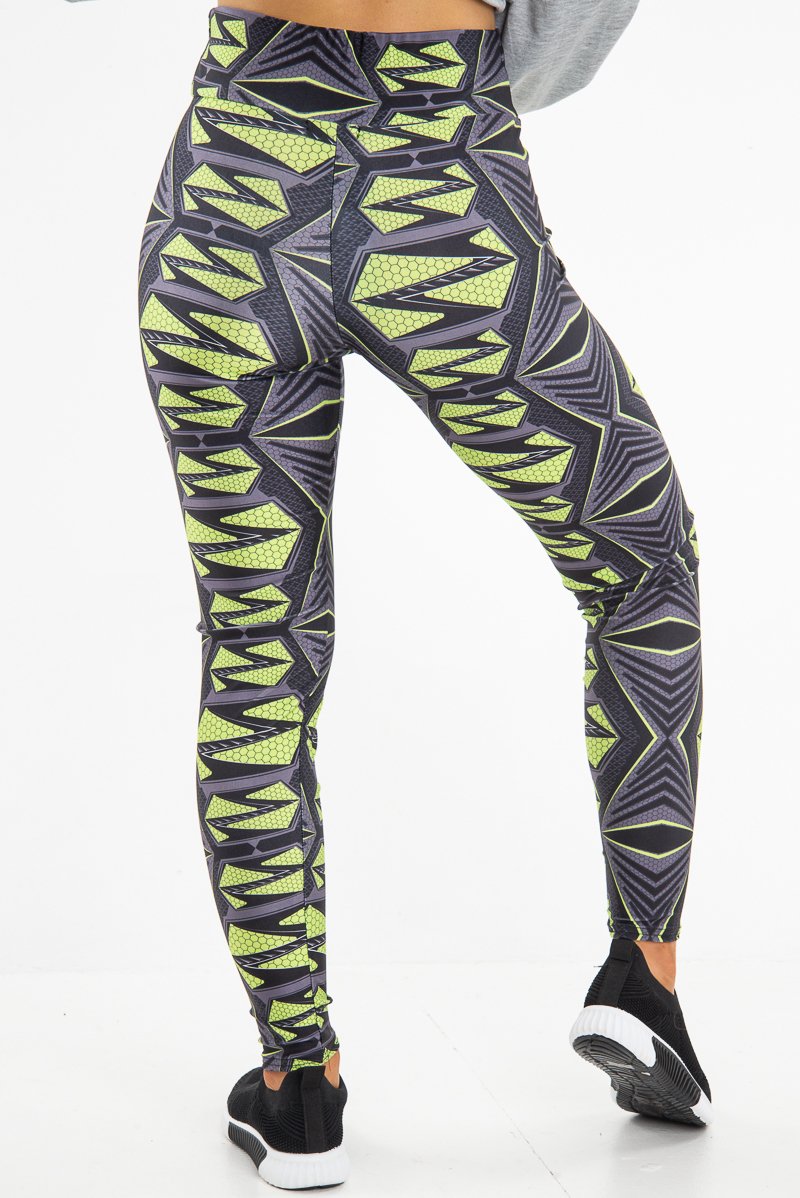 Green Abstract High Waist Activewear Leggings - Ryli-Leggings