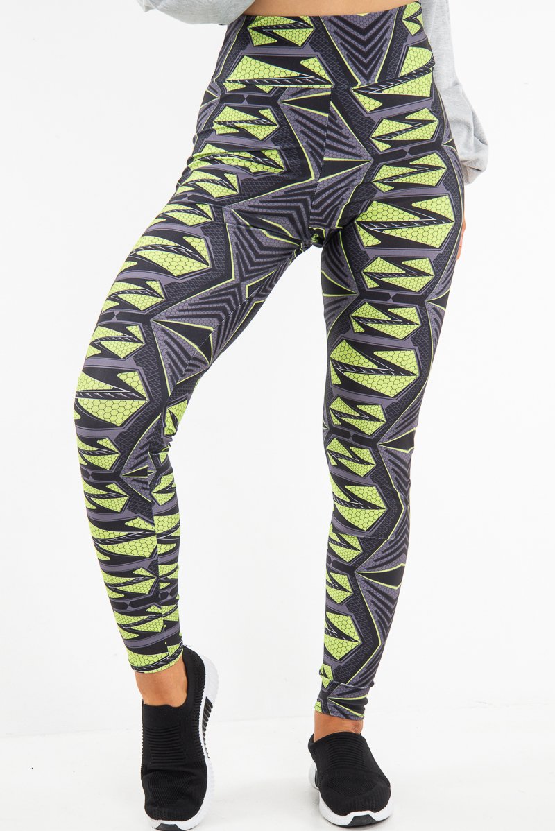 Green Abstract High Waist Activewear Leggings - Ryli-Leggings