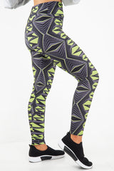 Green Abstract High Waist Activewear Leggings - Ryli-Leggings