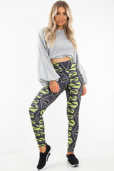 Green Abstract High Waist Activewear Leggings - Ryli-Leggings
