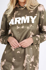 Green Acid Wash Army Hoodie - Aime-Loungewear
