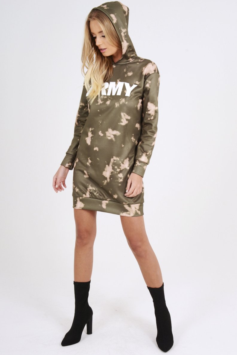 Green Acid Wash Army Hoodie - Aime-Loungewear