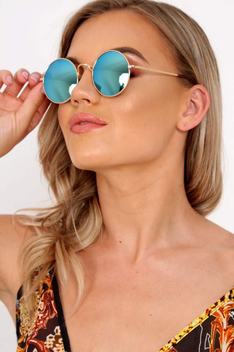 Green And Gold 90's Round Sunglasses - Maryjane-Sunglasses