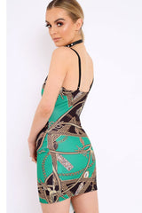 Green Asymmetrical Rope Print Dress - Divina-Dresses