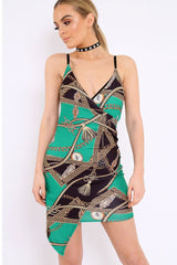 Green Asymmetrical Rope Print Dress - Divina-Dresses