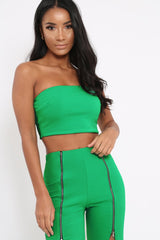 Green Bandeau Crop Top and Zip Front Trousers Co-ord - Ellenie-Co-ords