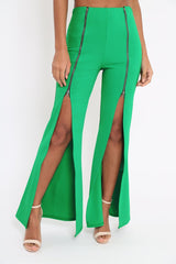 Green Bandeau Crop Top and Zip Front Trousers Co-ord - Ellenie-Co-ords