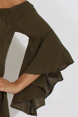 Green Bardot Cropped Bell Sleeve Playsuit - Fabiana-Playsuits
