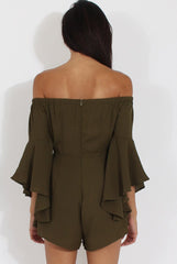 Green Bardot Cropped Bell Sleeve Playsuit - Fabiana-Playsuits