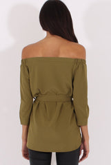 Green Bardot Tie Waist Top - Angie-Tops