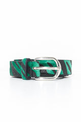 Green Black Faux Pony Hair Zebra Print Belt - Calliana-Belts