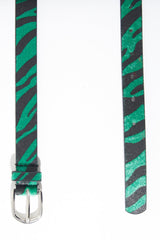 Green Black Faux Pony Hair Zebra Print Belt - Calliana-Belts