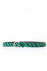 Green Black Faux Pony Hair Zebra Print Belt - Calliana-Belts