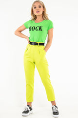 Green Black Rock Slogan Textured T-Shirt - Effie-T-shirt