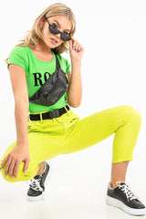 Green Black Rock Slogan Textured T-Shirt - Effie-T-shirt