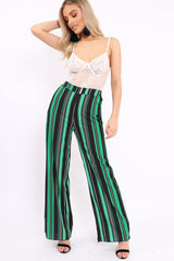Green, Black and White Striped High Waist Flare Trousers - Jen-Trousers