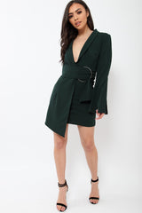 Green Blazer Dress with Ring Belt Detail - Emilie-Dresses