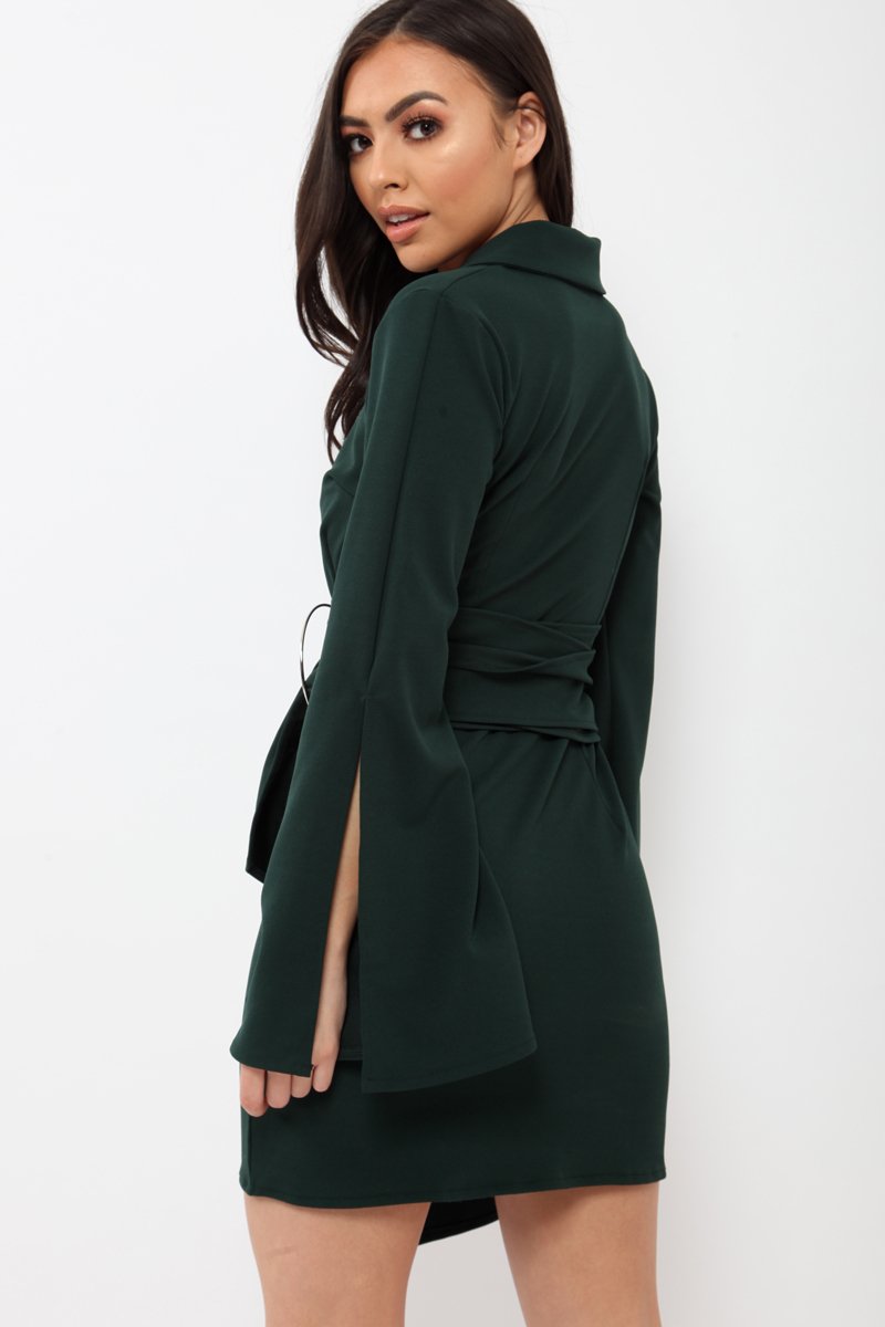 Green Blazer Dress with Ring Belt Detail - Emilie Rebellious Fashion Green Blazer Dress with Ring Belt Detail - Emilie Rebellious Fashion