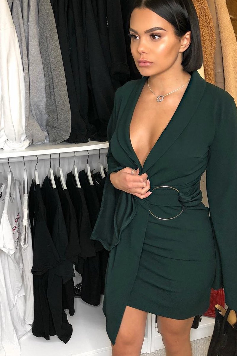Green Blazer Dress with Ring Belt Detail - Emilie Rebellious Fashion Green Blazer Dress with Ring Belt Detail - Emilie Rebellious Fashion