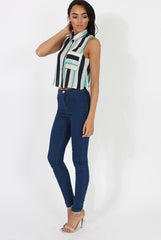 Green & Blue Stripe Sleeveless Shirt - Ayesha-Shirts