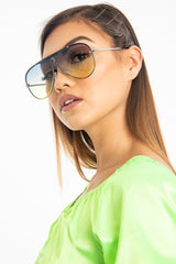 Green Blue Tinted Bar Aviator Sunglasses - Attie-Sunglasses