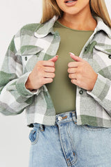 Green Brushed Checked Cropped Shacket - Carina-Shacket
