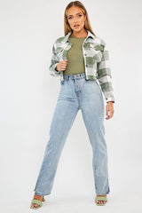 Green Brushed Checked Cropped Shacket - Carina-Shacket