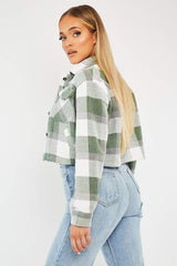 Green Brushed Checked Cropped Shacket - Carina-Shacket
