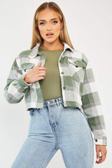 Green Brushed Checked Cropped Shacket - Carina-Shacket