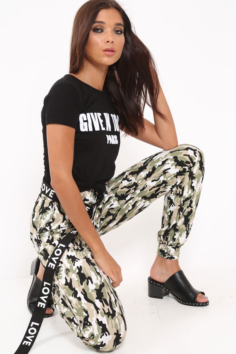 Green Camo Ankle Cuff Cargo Pants - Jaquie-Trousers