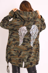 Green Camo Sequin Wing Design Jacket - Siona-Jackets
