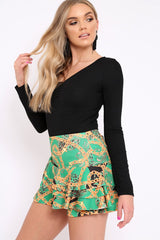 Green Chain Frill High Waisted Shorts - Sophia-Shorts
