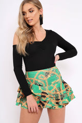 Green Chain Frill High Waisted Shorts - Sophia-Shorts