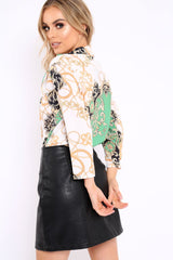 Green Chain Print Plunge Bodysuit - Adra-Bodysuits