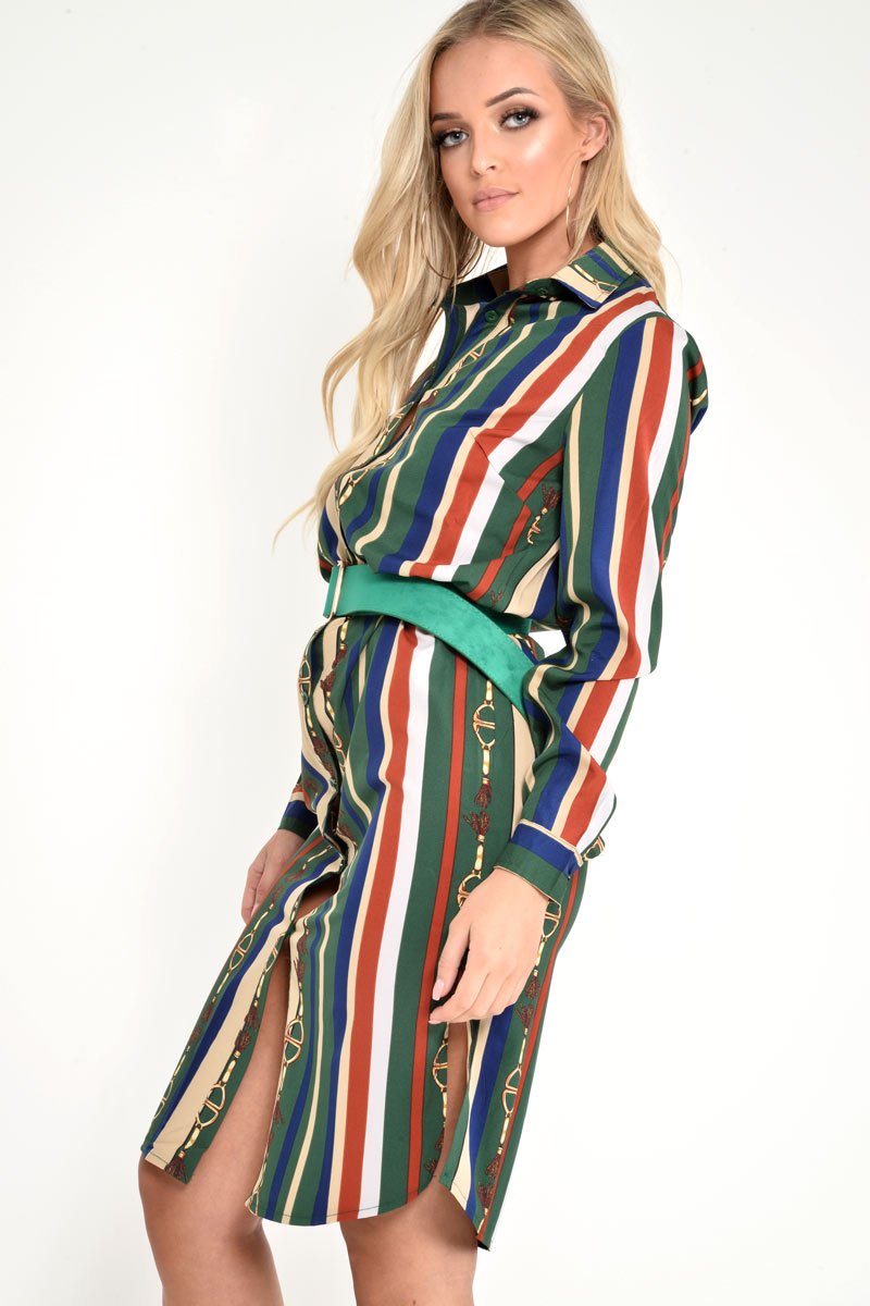 Green Chain Print Shirt Dress - Cabela-Dresses