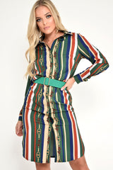 Green Chain Print Shirt Dress - Cabela-Dresses