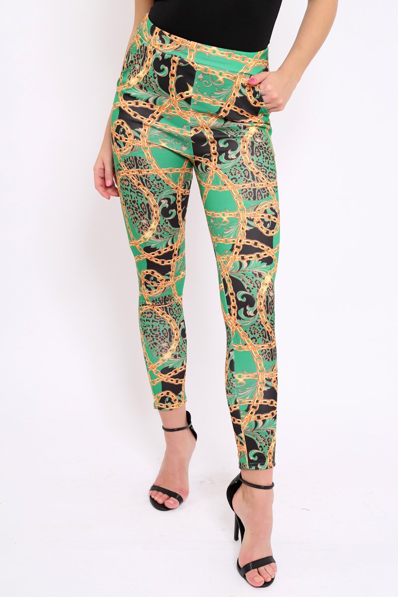 Green Chain Print Trousers - Donika-Trousers