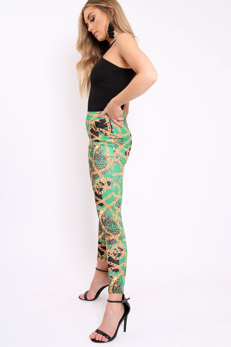 Green Chain Print Trousers - Donika-Trousers