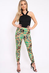 Green Chain Print Trousers - Donika-Trousers
